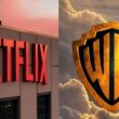 Fachadas das empresas Netflix e Warner Bros representando a aquisição bilionária