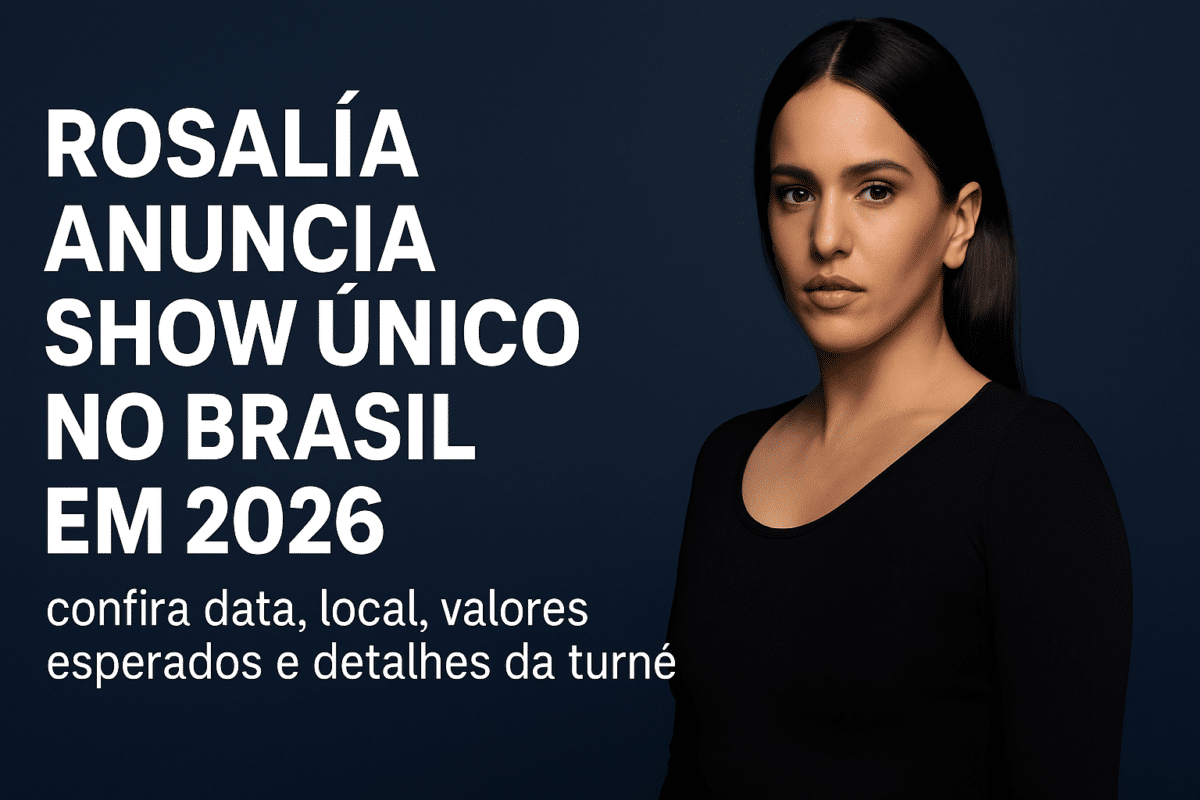 Imagem promocional destacando o anúncio do show único de Rosalía no Brasil em 2026