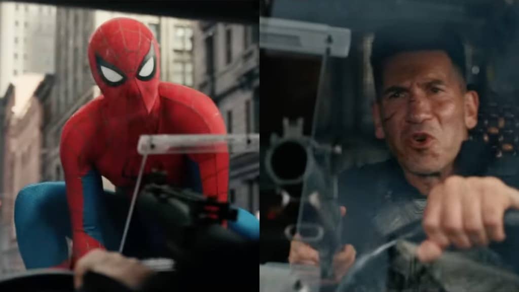 Tom Holland como Homem-Aranha ao lado do Justiceiro em cena de ação do MCU